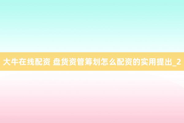 大牛在线配资 盘货资管筹划怎么配资的实用提出_2