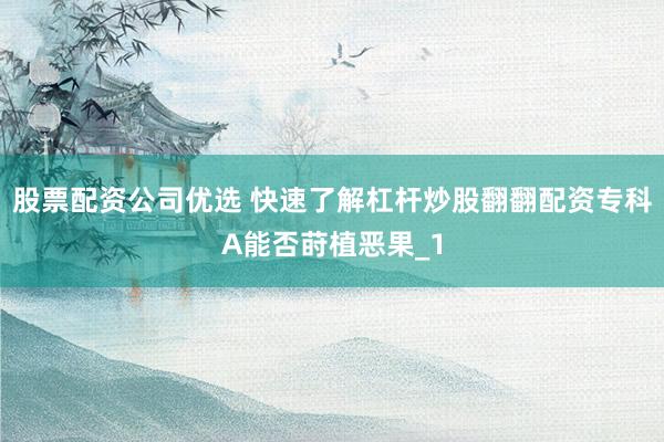 股票配资公司优选 快速了解杠杆炒股翻翻配资专科A能否莳植恶果_1